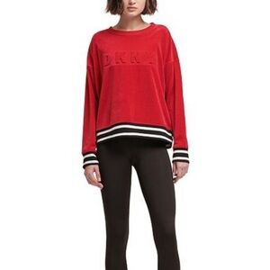 DKNY Sport Sweatshirt Womens Size L Velour Embossed-Logo Red